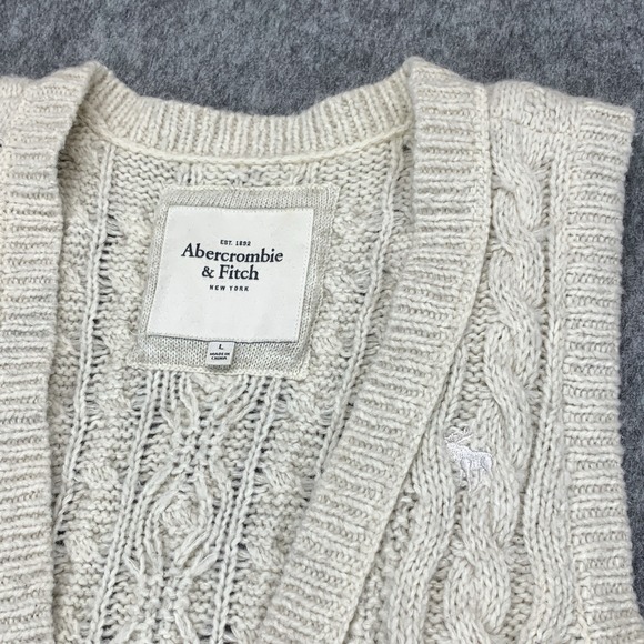Abercrombie & Fitch Beige WOOL & ALPACA BLEND Sweater Vest Cable Knit - Size L - Picture 6 of 12